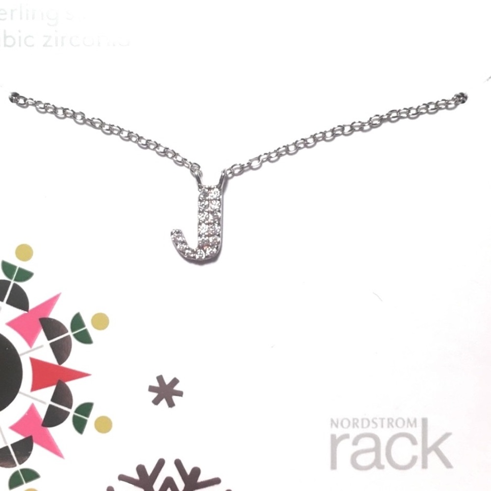 Nordstrom Rack sterling silver and CZ “J” necklace